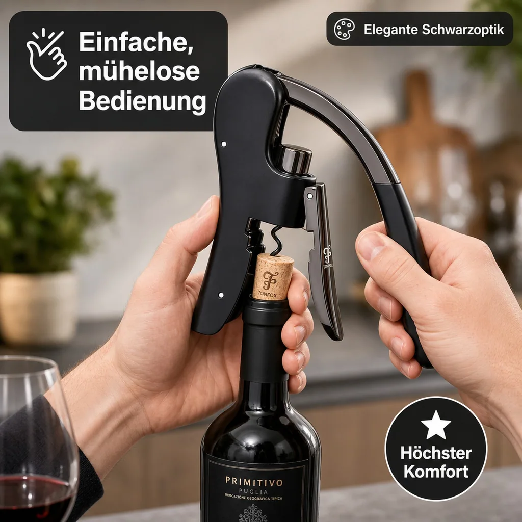 Korkenzieher, Weinöffner, Weinflaschenöffner - The Lift, Schwarze Edition