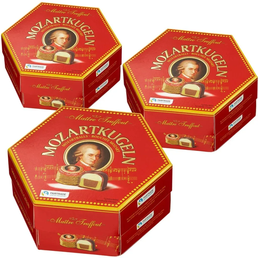 Maitre Truffout Original Österreichische Mozartkucheln / Mozart Bonbons - Schokoladenbonbons - 45 Stück - 3 x 300g