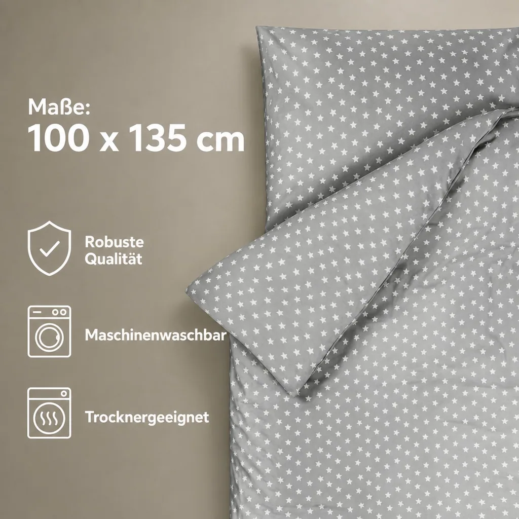 Bink Kinderbettwäsche Sterne grau 100 x 135