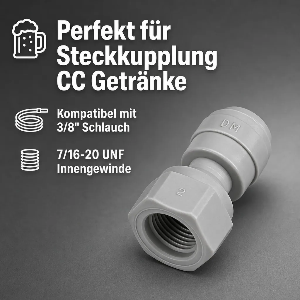 Steckanschluss, Steckverbinder mit UNF-Innengewinde 3/8" Schlauch x 7/16-20 UNF