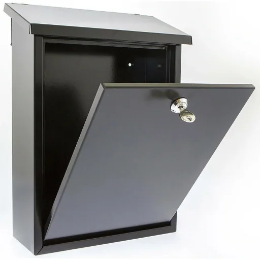 Briefkasten mit 2 Tasten - schwarz glänzend - 400x250x100 mm