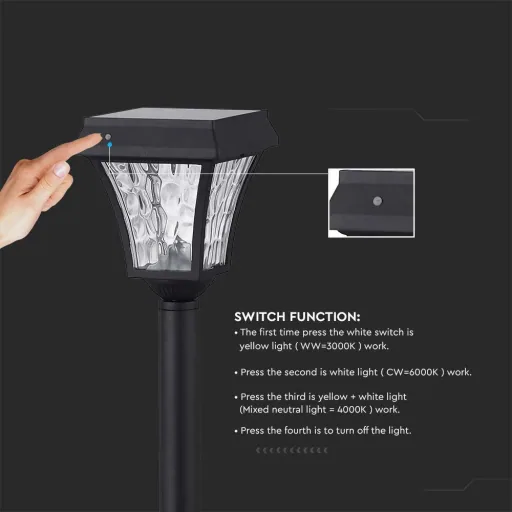 VT-984 Valencia Solar-Gartenpfosten Solar-LED-Lampe - 3 Lichtfarben