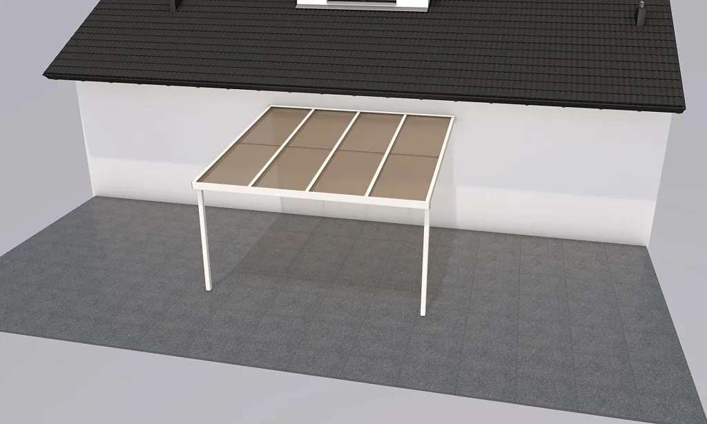 Terrassendach Premium, weiß, 4102 x 4060 mm - Acryl Stegplatten 16mm, bronze