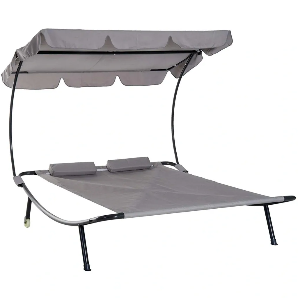 Doppelliege Sonnenliege rollbar mit Dach Stahl Grau