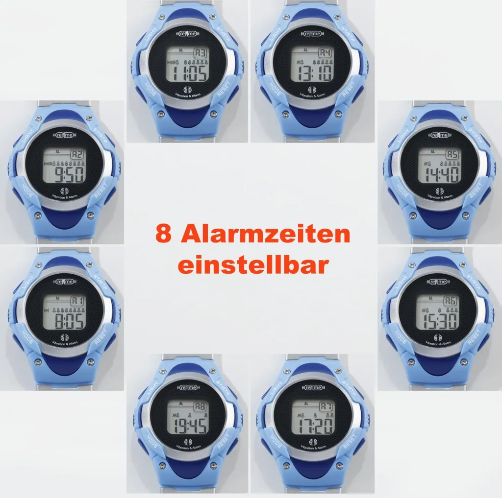Armbanduhr, mit 8-fach Alarm, Stoppuhr und Count-Down-Funktion (Kurzzeitwecker)