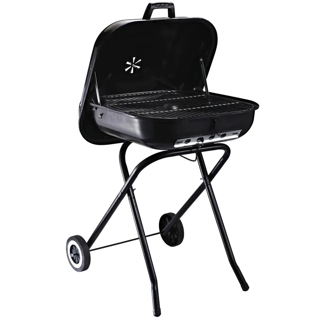 Holzkohlegrill mit Rädern, Grillwagen, Metall, schwarz