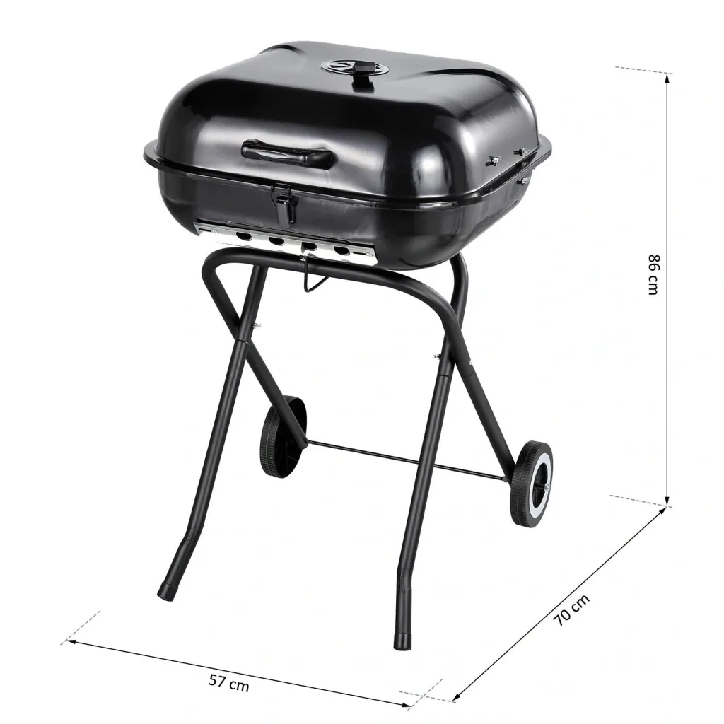 Holzkohlegrill mit Rädern, Grillwagen, Metall, schwarz