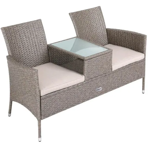 Gartenbank / Love Bench mit Box / Tisch mit Sitzkissen 143x64x87cm - Grau