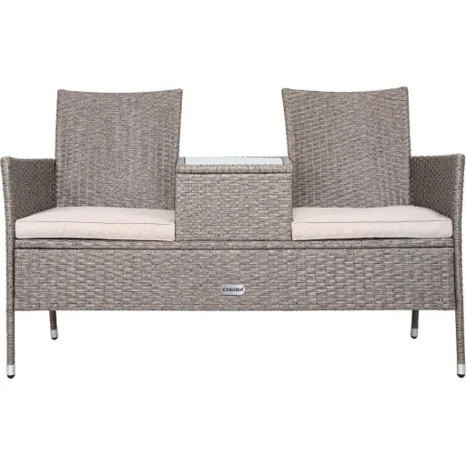 Gartenbank / Love Bench mit Box / Tisch mit Sitzkissen 143x64x87cm - Grau