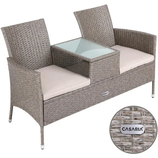 Gartenbank / Love Bench mit Box / Tisch mit Sitzkissen 143x64x87cm - Grau
