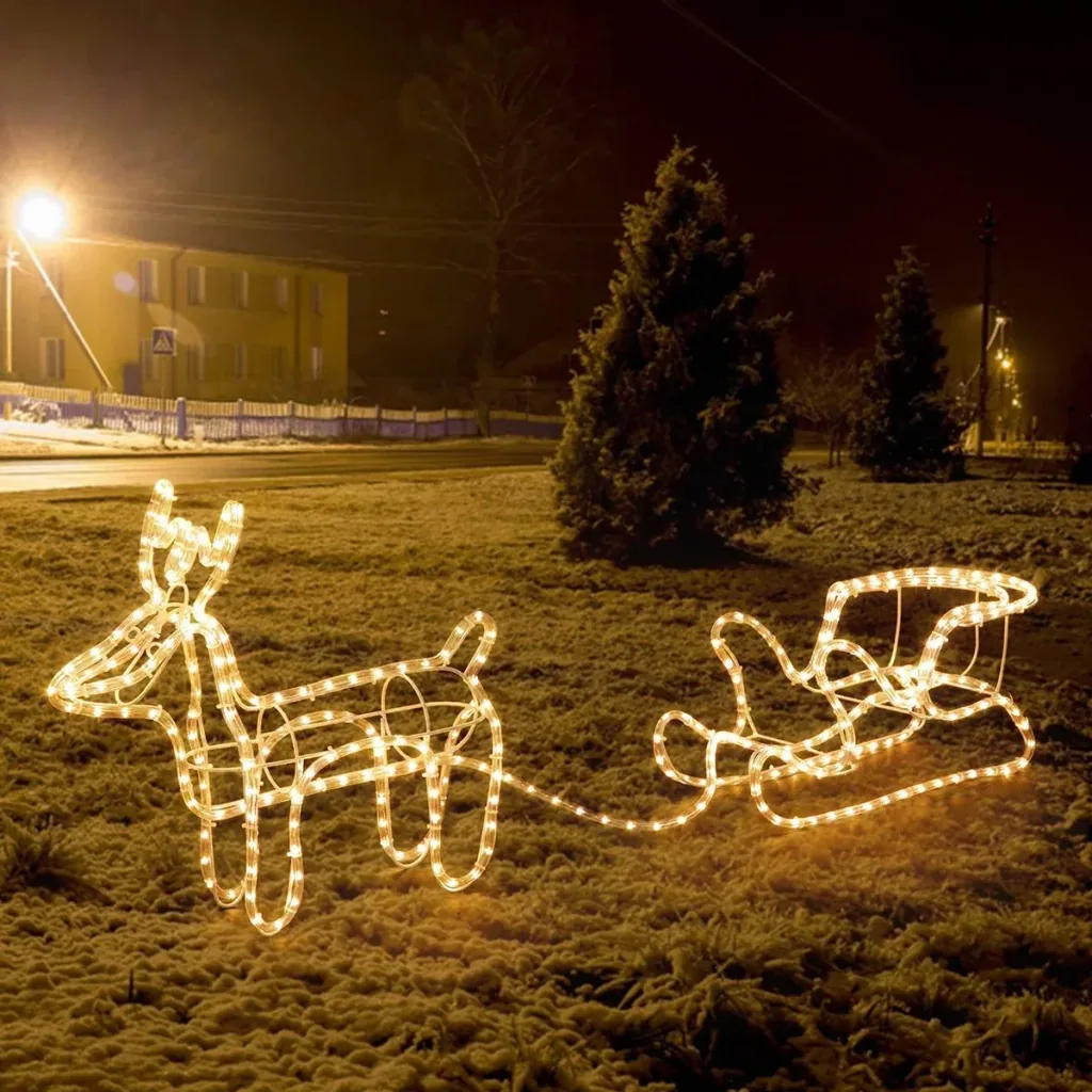 Weihnachtsbeleuchtung Rentier mit Schlitten - Warm White