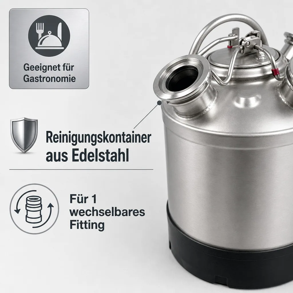 Reinigungsbehälter für 1 Fitting, Edelstahl, Fittinge austauschbar, ohne Fittinge