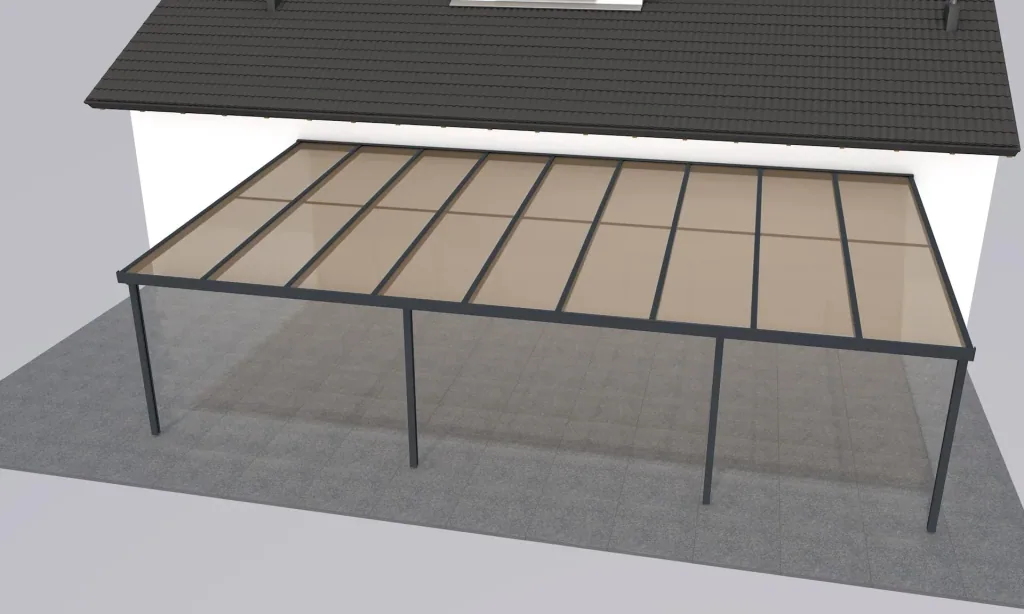 Terrassendach Premium, anthrazit, 9135 x 5060 mm - Polycarbonat Stegplatten 16 mm, bronze
