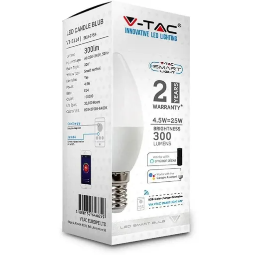 VT-5114 LED Wifi-Kerzen-Smartlampe - 4,5 W - RGB+W - E14
