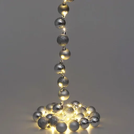 Christbaumbeleuchtung / Festbeleuchtung / Weihnachtsbeleuchtung - mit Weihnachtskugeln - 40 LED - 2 m - Silber