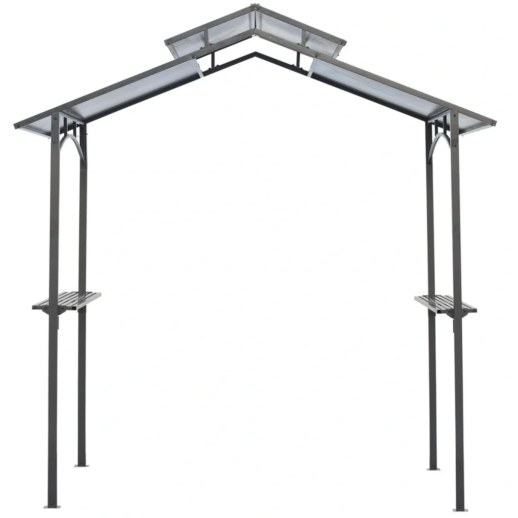 Grillpavillon mit Flammschutzdach BBQ-Pavillon mit 2 Ablagen 2,5 x 1,5m Stahl PC Schwarz+Braun