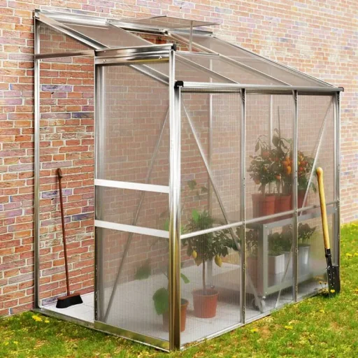 Gewächshaus mit Fundament / Aluminium-Gewächshaus / Wandgewächshaus - mit Regenrinne - Schiebetüren 192 x 127 x 202cm