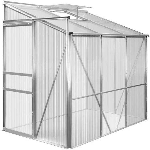 Gewächshaus mit Fundament / Aluminium-Gewächshaus / Wandgewächshaus - mit Regenrinne - Schiebetüren 192 x 127 x 202cm