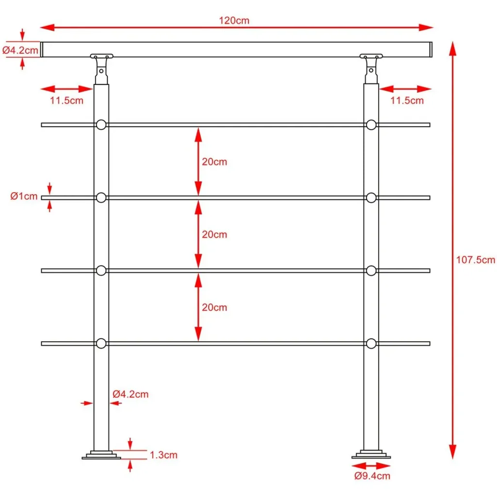 Geländer - Edelstahl - 120 cm - 4 Streben