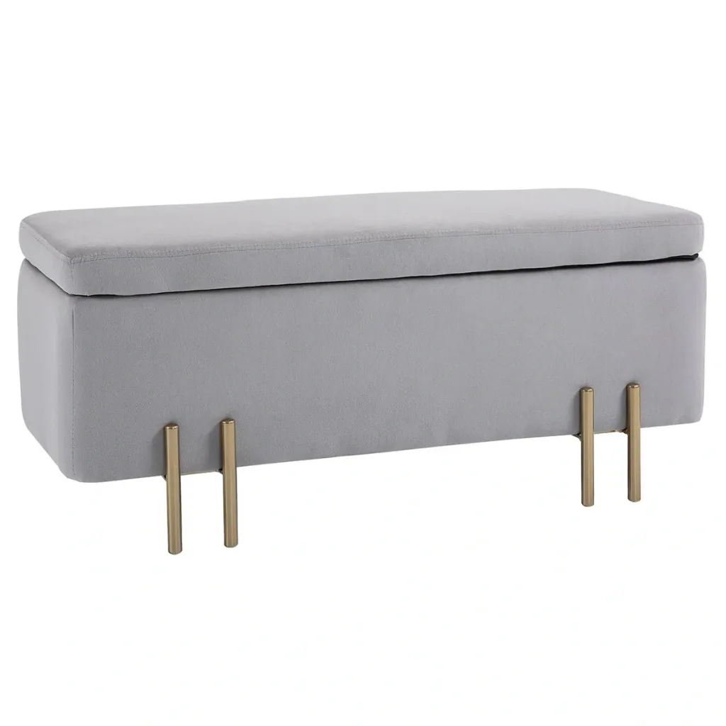 Sitzbank, Polsterbank mit Stauraum, Truhenbank, Stoff, Metall, Schaumstoff, Hellgrau, 100 x 40 x 42 cm