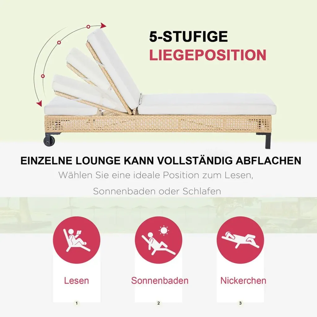 Rattan Gartenmöbel 5-teiliges Set Bank mit Hocker Tisch Stahl