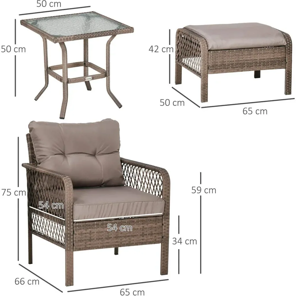 Rattan Gartenmöbel 5-teiliges Set Bank mit Hocker Tisch Stahl