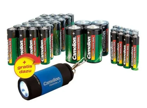 Zink-Kohle Batterie Sparpack 40-teilig mit LED Taschenlampe