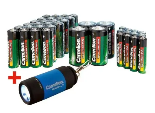 Zink-Kohle Batterie Sparpack 40-teilig mit LED Taschenlampe