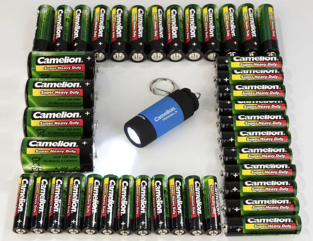 Zink-Kohle Batterie Sparpack 40-teilig mit LED Taschenlampe