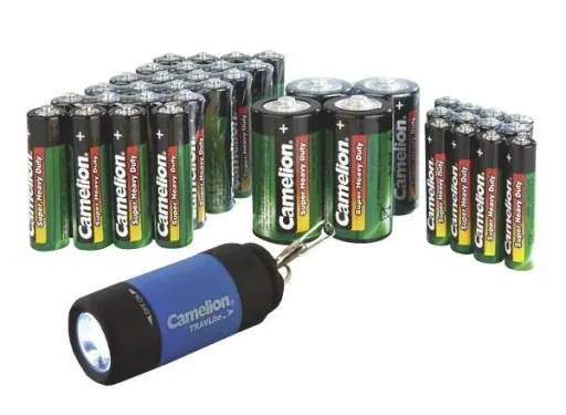 Zink-Kohle Batterie Sparpack 40-teilig mit LED Taschenlampe