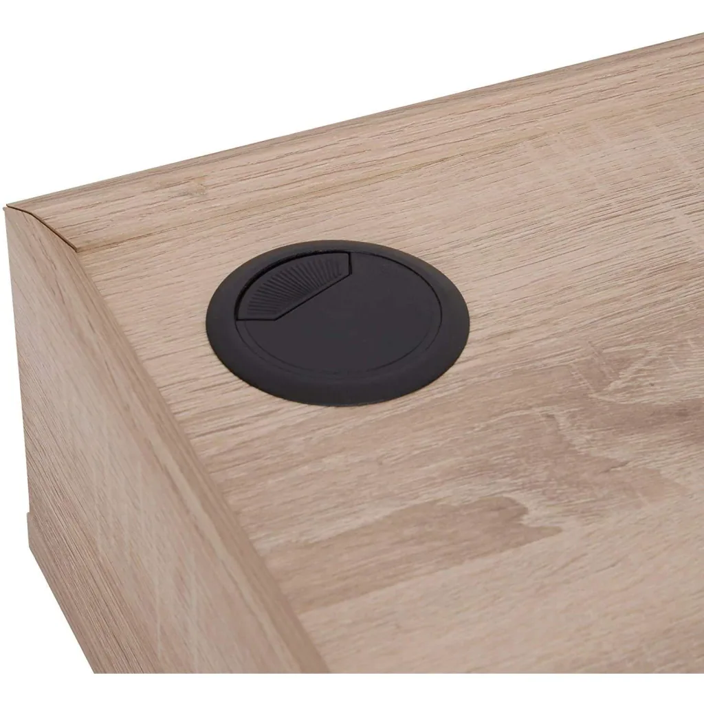 Schreibtisch Computertisch PC Laptop Bürotisch mit Kabeldurchlass Holz + Metall Natur + Weiß 100 x 60 x 77 cm