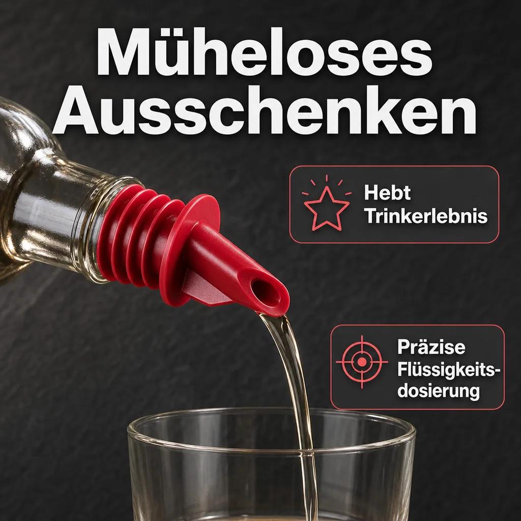 Ausgiesser, Ausgießer - BILLY, für Flaschen 0,5-,5 lt, Rot, Mit 5 Lamellen