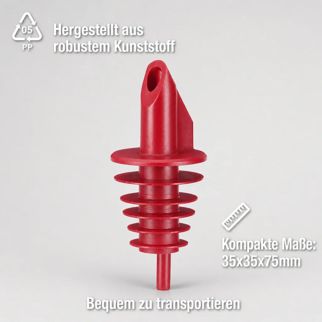 Ausgiesser, Ausgießer - BILLY, für Flaschen 0,5-,5 lt, Rot, Mit 5 Lamellen