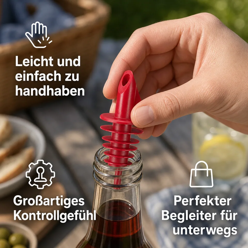 Ausgiesser, Ausgießer - BILLY, für Flaschen 0,5-,5 lt, Rot, Mit 5 Lamellen