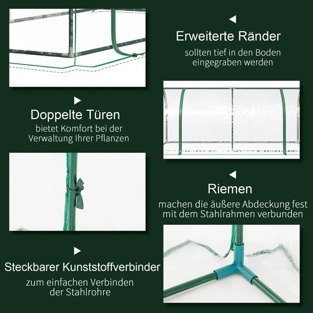Gewächshaus, Treibhaus mit Tür, Frühbeet, Pflanzenhaus, Pflanzenaufzucht, Stahl PVC, 200 x 100 x 80 cm