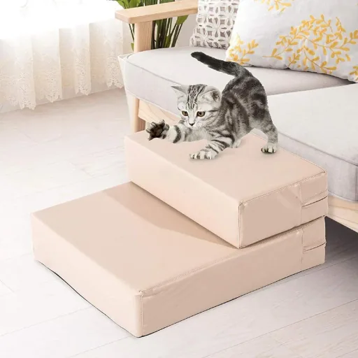 Tiertreppe Hundetreppe Katzentreppe Unterlage für Haustier Klappbar Gelbbraun L42 x B39 x H20 cm
