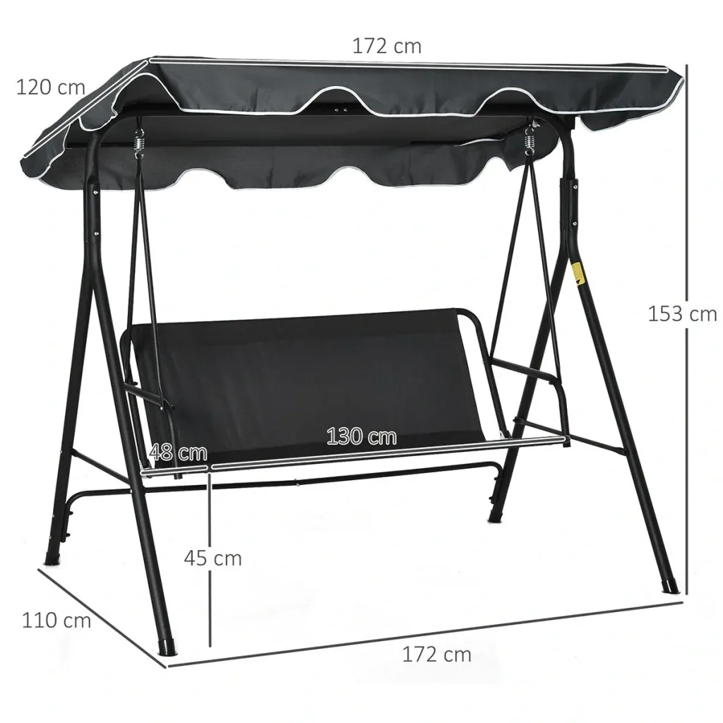 Hollywoodschaukel Gartenschaukel Schaukelbank 3-Sitzer mit Dach Stahl Grau+weiß 172 x 110 x 153 cm