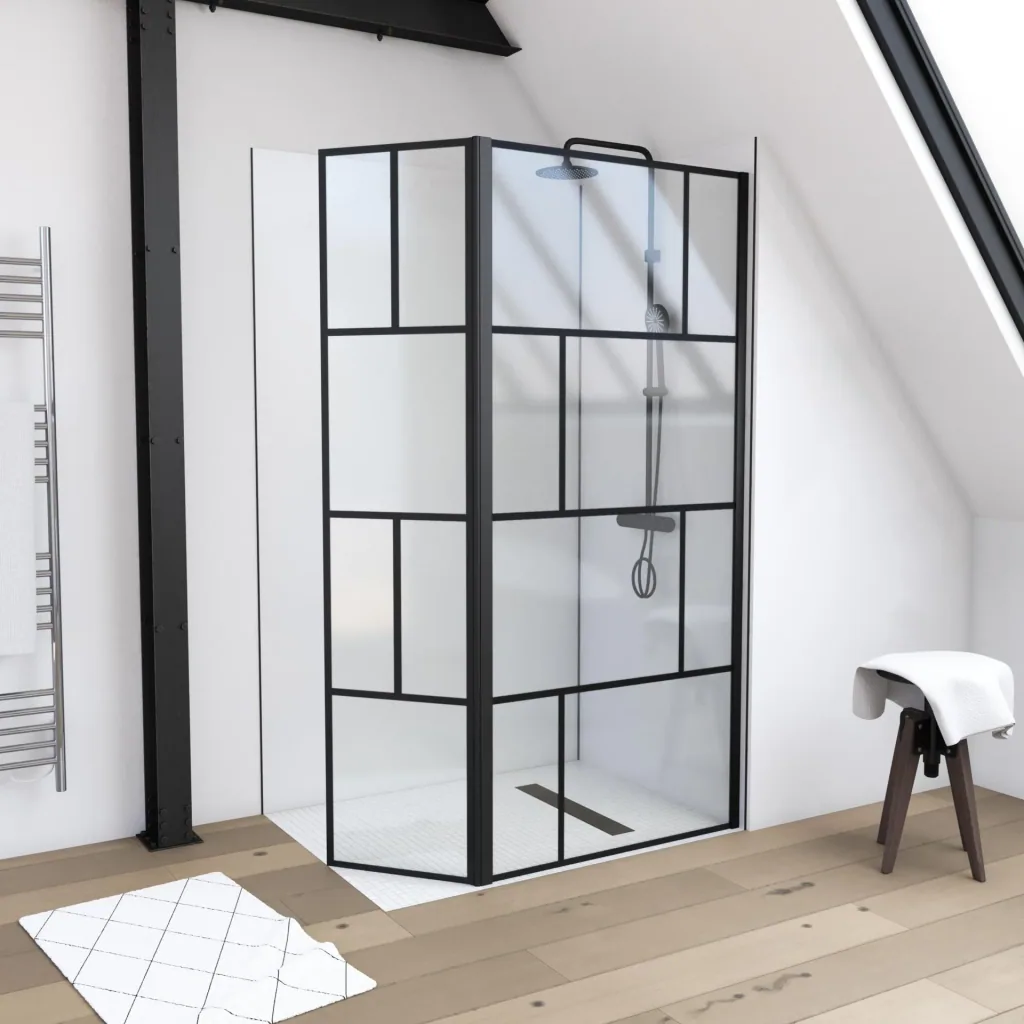 Duschwand in modernem Design 90+40 x 195 cm - Glasdusche mit matt schwarzen Wandprofil