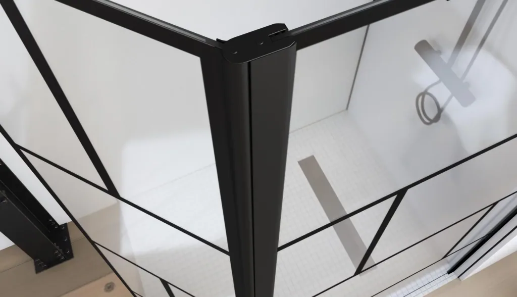 Duschwand in modernem Design 90+40 x 195 cm - Glasdusche mit matt schwarzen Wandprofil
