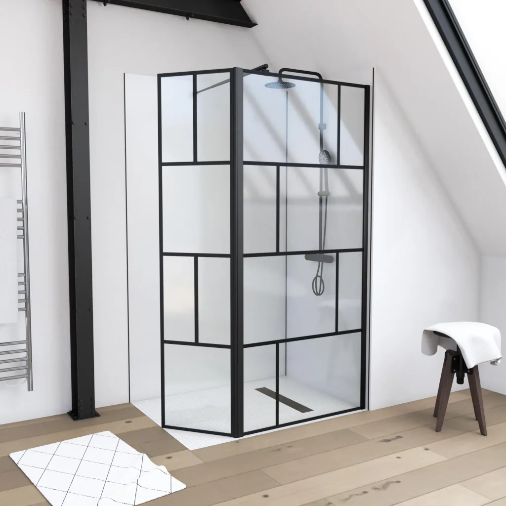 Duschwand in modernem Design 90+40 x 195 cm - Glasdusche mit matt schwarzen Wandprofil