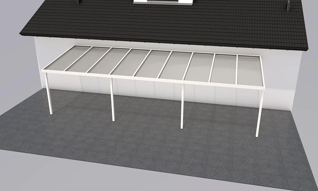 Terrassendach Premium, weiß, 9135 x 3060 mm - Polycarbonat Stegplatten 16 mm, weiß gestreift