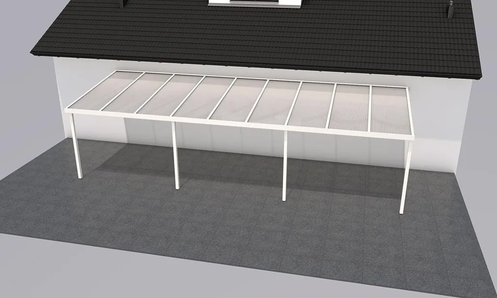 Terrassendach Premium, weiß, 9135 x 3060 mm - Polycarbonat Stegplatten 16 mm, weiß gestreift
