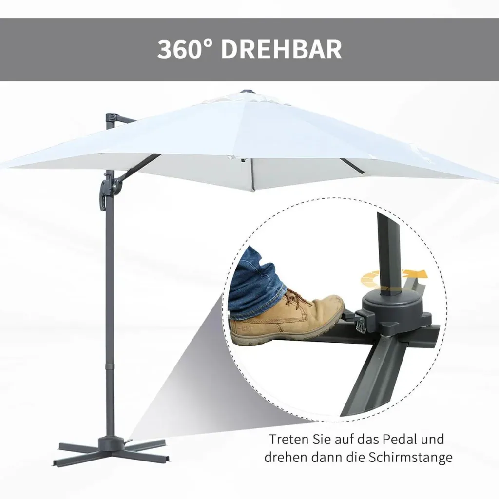 Sonnenschirm 245 x 245 cm Kurbelschirm Ampelschirm mit Kurbelvorrichtung Sonnenschutz Alu Roma Schirm Neigungswinkel ver