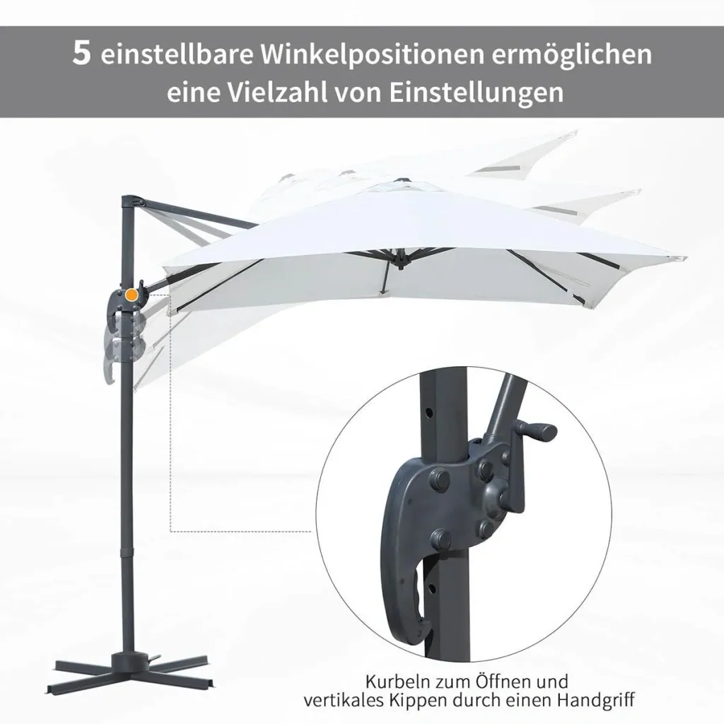 Sonnenschirm 245 x 245 cm Kurbelschirm Ampelschirm mit Kurbelvorrichtung Sonnenschutz Alu Roma Schirm Neigungswinkel ver