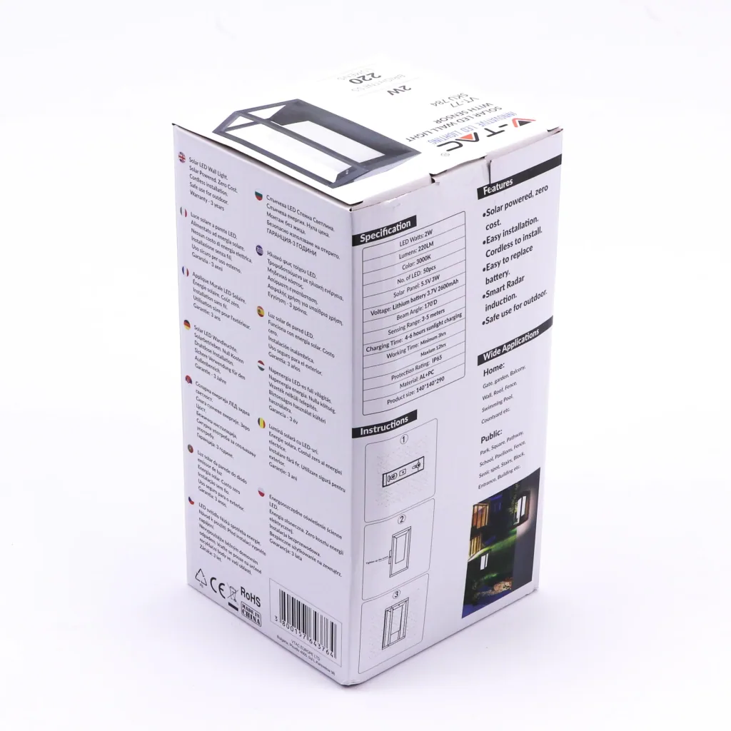 VT-77 Led-Solar-Wandleuchte - Anthrazit - 3000K