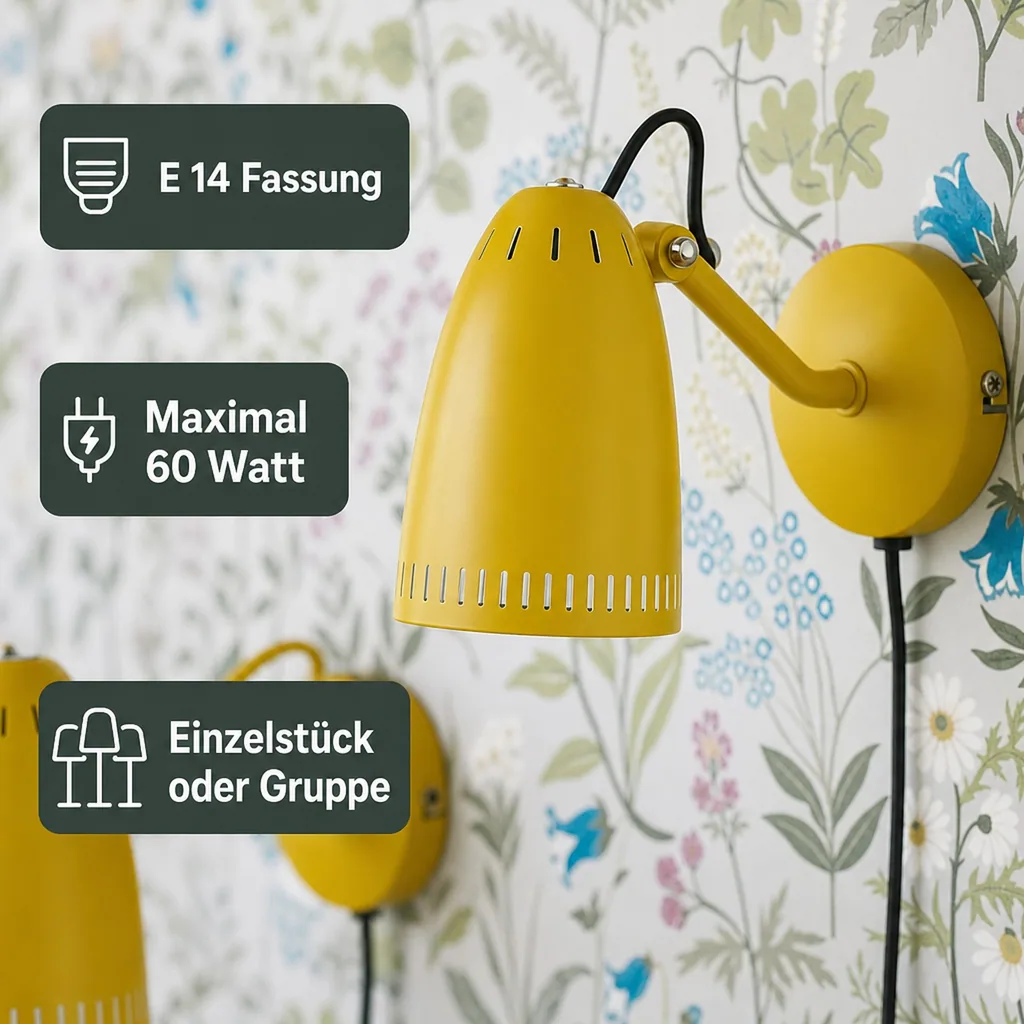 Superliving Wandlampe Metall "Dynamo" matt senfgelb