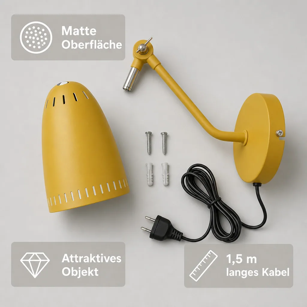 Superliving Wandlampe Metall "Dynamo" matt senfgelb