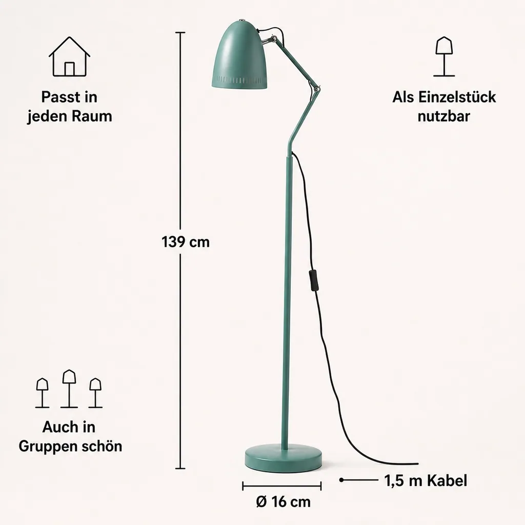 Superliving Stehlampe Metall "Dynamo" matt mint dunkel