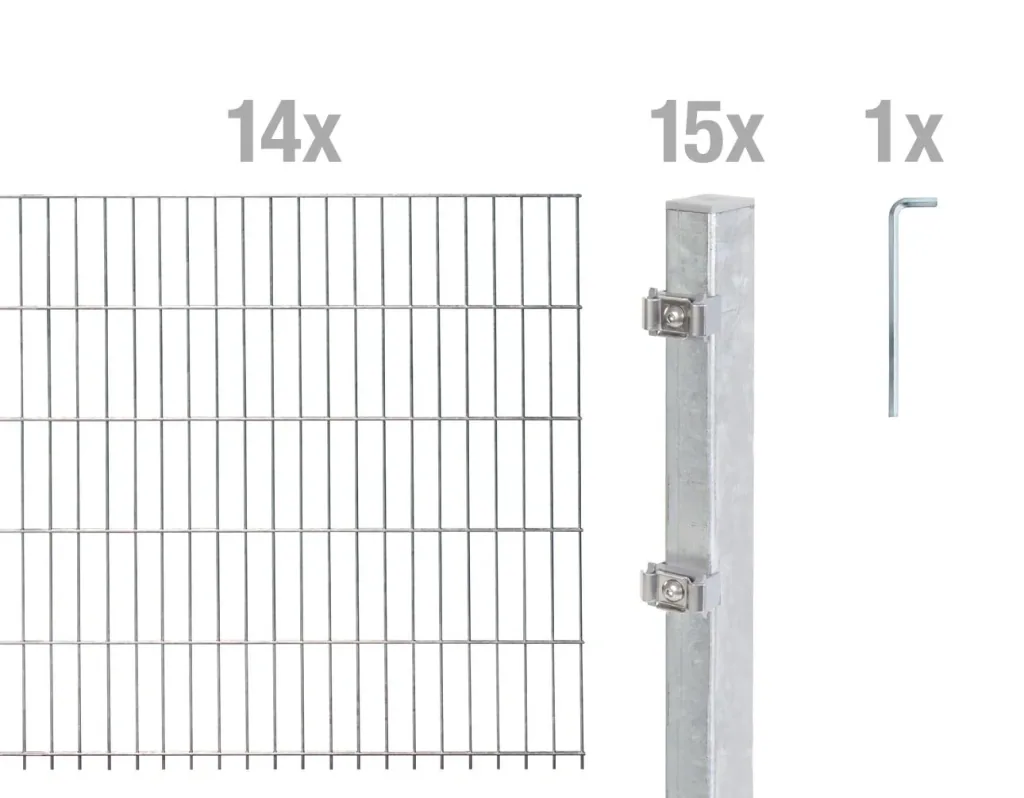 Doppelstabmattenzaun Komplettset, feuerverzinkt, Höhe 160 cm, Länge 28 m