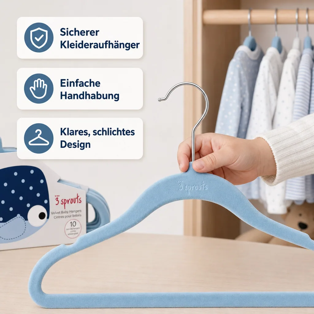 3 Sprouts Kinder Kleiderbügel Wal uni blau
